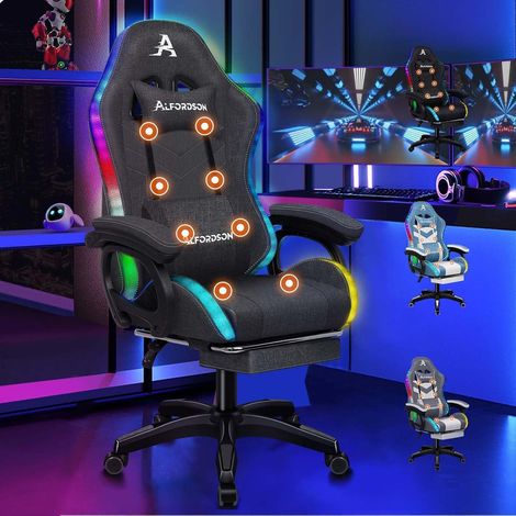 ALFORDSON Gaming Stuhl 8-Punkt Massage 12 Farben RGB LED Grau (1/5)