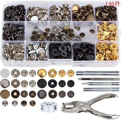 QAZQA Kit d'oeillets 146 pièces Pince à œillets Œillets en métal Trousse à outils à œillets de 12.5 mm avec poinçon Oeillets de bâche Outils d'installation pour chaussures Sacs en cuir Vêtements Brico