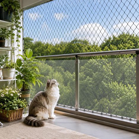 Filet Chat Balcon Anti-Chute 10x3m, Maille 2,5cm, Renforcé sans Perçage (1/5)