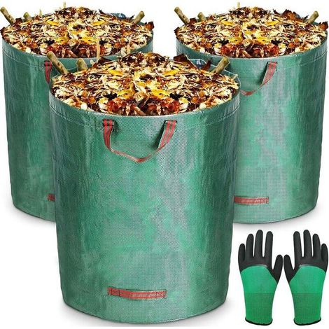 Sacs de Jardin 3x272L avec Gants de Jardinage,Sac de Déchets de Jardin en Polypropylène Extrêmement Robuste (PP),Pliables et Réutilisables (1/5)