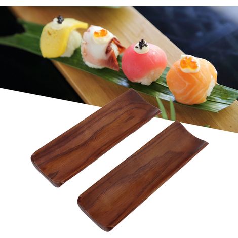 Élégantes petites assiettes de style japonais pour un usage familial, comprenant des assiettes en bois pour sushis et desserts, de la vaisselle en bois massif et des assiettes à sashimis. (1/5)