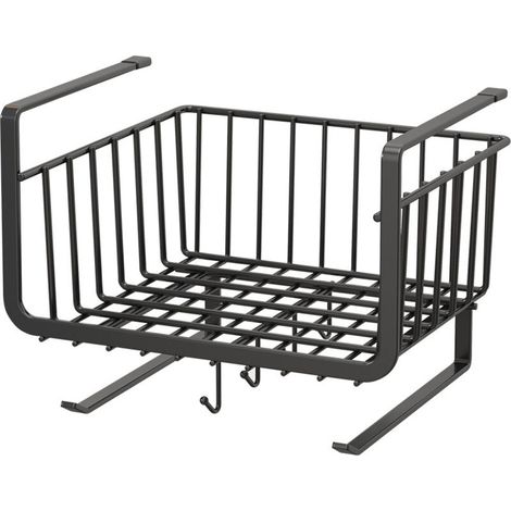 Drawer basket with hooks, paper towel holder, under-cabinet storage organizer, 28 cm, black