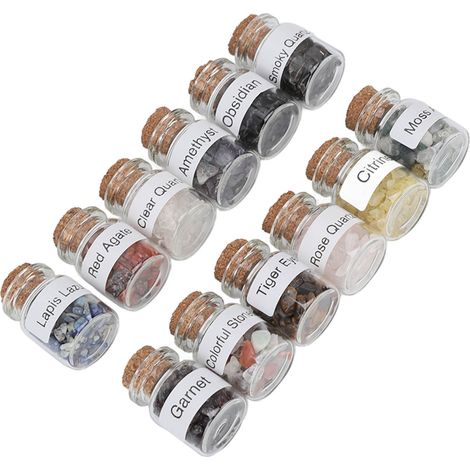 Ensemble de 12 bouteilles en éclats de cristal, pierres de guérison naturelles, bouteilles à souhaits pour la méditation Reiki et les chakras (1/5)