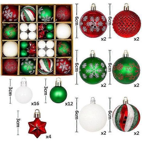 Nouvelles décorations de Noël pour sapin, lot de 44 boules colorées incassables à suspendre. (1/5)