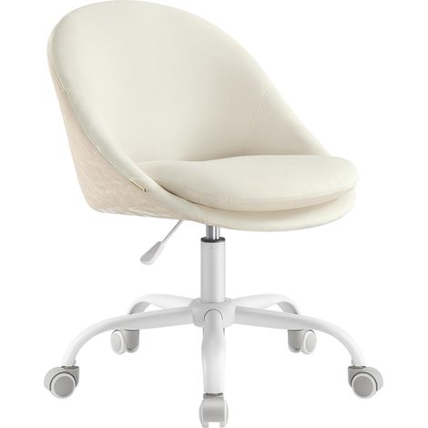 SONGMICS Sedia da Studio, Sedia Girevole con Parte Anteriore di Velluto, Poltrona da Scrivania Imbottita in Gommapiuma Regolabile in Altezza, Studio, Camera da Letto, Bianco Crema OBG020WD01 (1/5)