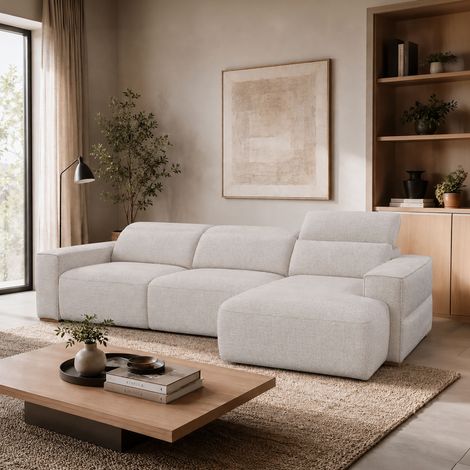 Canapé de relaxation électrique avec méridienne beige chiné - MOVA (1/4)