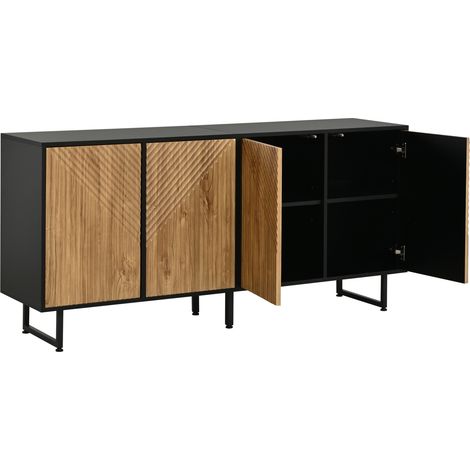 Credenza da soggiorno 160x40x75 cm a 4 ante in legno e nero con gambe in ferro (1/5)