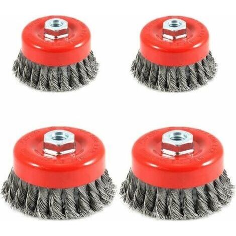 4 brosses métalliques de nettoyage, brosses à grain en acier torsadé, diamètre 75 mm et 100 mm, M14 (1/5)