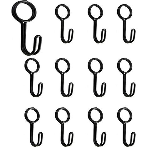 Juego de 12 ganchos espirales con ojal - Ganchos universales - Para remolque, lona, barco, motocicleta, bicicleta - Negro (1/4)