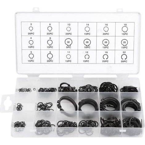 300Pcs E-Clip Snap Ring Shop Assortiment Noir Circlip Kit externe anneau de retenue Assortiment 2mm à 32mm (1/4)