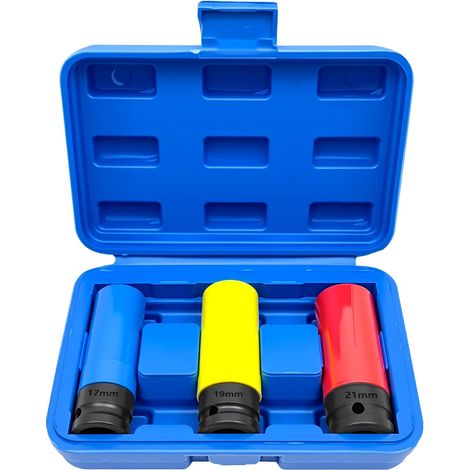Lot de 3 douilles à choc pour protection roue, douille d'écrou roue 1/2, 17 mm, 19 21 CR-MO - (1/5)