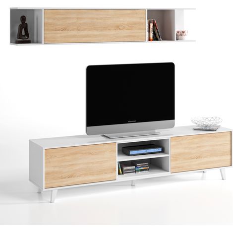 Mueble TV Kira 1 Estante 2 Puertas, Color Roble/Blanco, 180 cm Ancho 41 cm Profundo 51 cm Alto (1/5)