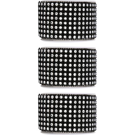 Strass-Spitzenband, 3-teilige Rolle, glänzendes Diamant-Dekorationsband für DIY-Bastelarbeiten, Schwarz (1/5)