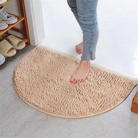 Tapis Absorbant Demi-Circulaire - Tapis de Sol Non Glissant pour Salle de Bain et Toilettes - 35 x 50 cm - Chenille - Beige (1/3)