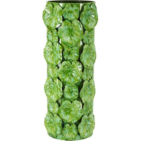 Vaso Drop alto verde con applicazioni floreali in rilievo