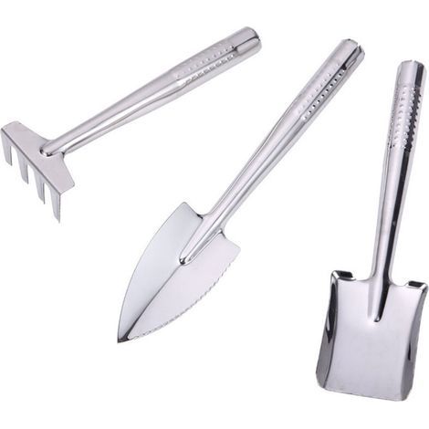 BUNTHAUS Ensemble d'outils de jardin en acier inoxydable, mini râteau, truelle et pelle pour semis, bonsaï, plantes grasses, herbes, terrariums et plantations