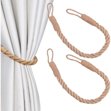 (Kaki, 2) Lot de 2 embrasses de rideaux décoratives en corde de chanvre torsadée, embrasses de rideaux faites à la main (1/5)