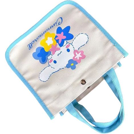 Sac à bento en toile avec poignée, motif chien mignon, pour l'école et les devoirs (bleu). (1/5)