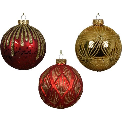 Palline per albero di Natale in vetro decorato colore oro e rosso, 12 pezzi (1/3)