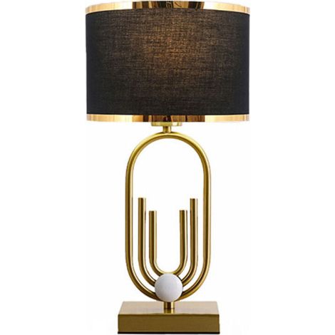 Lampe de chevet moderne noire à monture dorée ACKERMAN, veilleuse et lampe artistique pour bureau ou chambre, 14 x 25 x 49 cm, lumière chaude (1/5)