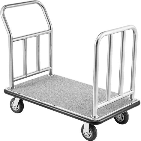 Chariot à bagages d'hôtel, capacité 750 lb, diable plateforme haut de gamme avec cadre avant amovible, chariot voiturier avec plateforme moquette grise et roues caoutchouc 6 pouces, idéal hôtels, cond (1/5)