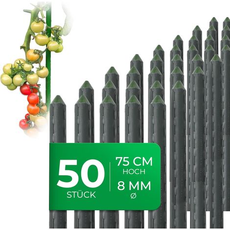 50 tuteurs pour plantes 75 cm vert 8 mm tube métallique plastifié