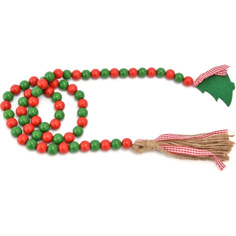 Holzperlengirlande, Weihnachtsbaumquasten, Holzperlenornamente für die Heim- und Festtagsdekoration (Rot Grün) (1/5)