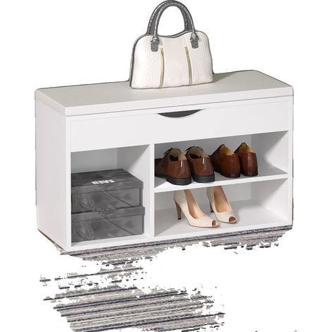 Zapatero, fabricado en madera melaminada, dimensiones 80x30x47 cm, carga máxima 120 kg, grosor del cojín 1,5 cm, capacidad para 8 pares de zapatos. (1/5)