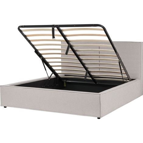 Lit Double Gris Clair en Tissu et Bois de Pin Coffre sous Sommier 160x200 cm Moissac