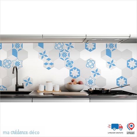 Crédence : Carreaux Ciment Hexagonal 3 - Couleur Bleu mer - Alu composite - 60 - 120 (1/3)