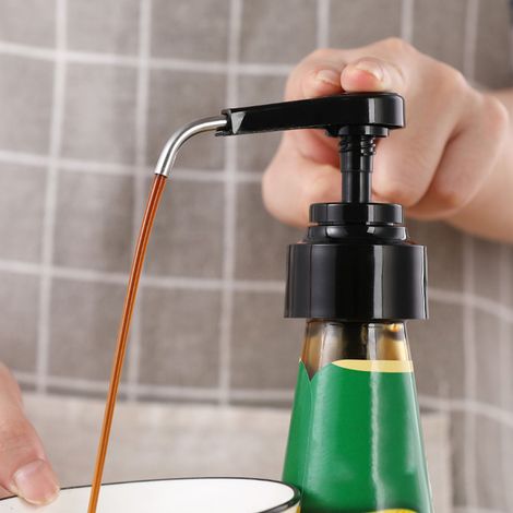 Pompe à sauce aux huîtres en acier inoxydable PP réutilisable, embout universel noir pour bouteille de sauce aux huîtres, idéale pour la cuisine quotidienne. (1/5)