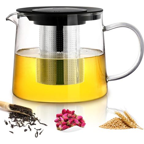 Théière en verre de 1,5 l avec passoire, service à thé en verre, théière en verre borosilicate, service à thé en verre borosilicate résistant à la chaleur, convient pour le camping, les voyages, les (1/5)
