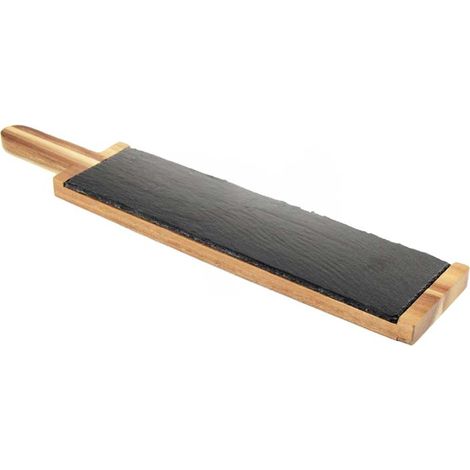 VASSOIO IN LEGNO CON ARDESIA 51X10X1.5 CM PER APERITIVI E FINGER FOOD (1/2)