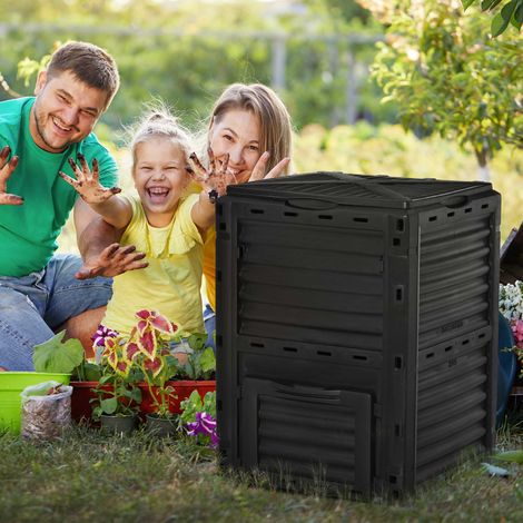 Composteur de jardin 300L bac composteur pour jardin en polypropylène 48 aérations 60,5 x 60,5 x 81,5 cm noir
