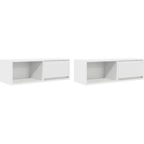 Lot de 2 meubles TV muraux peu encombrants 80 x 31 x 25,5 cm avec rangement optimisé en bois d'ingénierie blanc