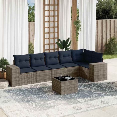 7-teiliges Gartensofa-Set mit Kissen, grau, Polyrattan (1/5)