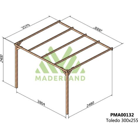 Pérgola de Madera Maciza Adosada Toledo (Maderland) - Gardeneas - 300 x 250 cm
