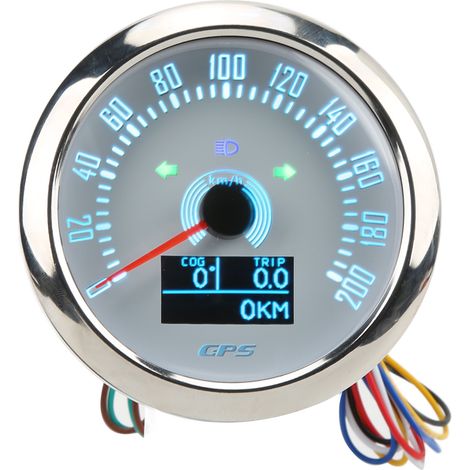 Compteur GPS 85mm avec clignotants, 0-200km/h, rétroéclairage 7 couleurs réglable, pour voiture, camping-car et bateau, blanc. (1/5)