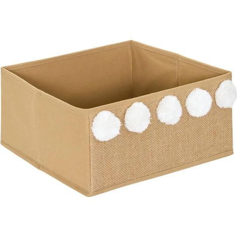 Boîte de Rangement Enfant "Pompons" 29x29cm Naturel (1/3)
