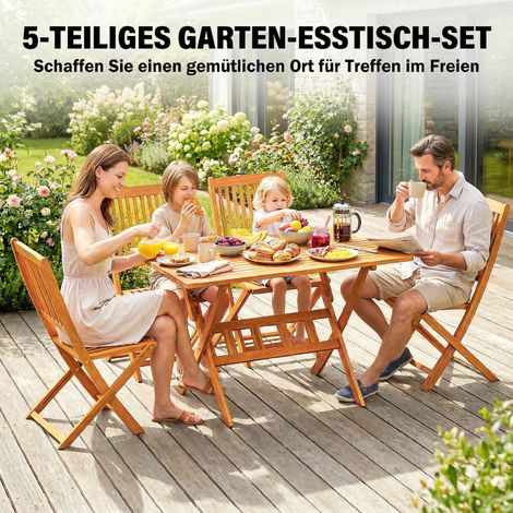 Ensemble de salon de jardin en bois FSC avec table pliante 5 pièces et 4 fauteuils pliants à lattes (1/4)