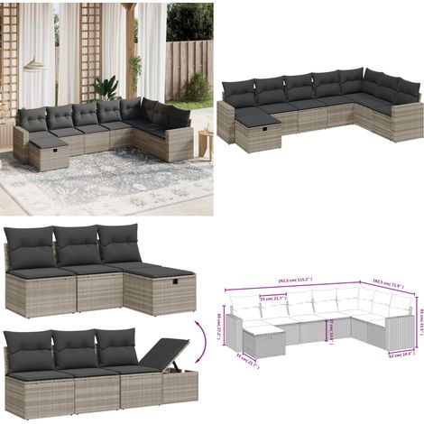 vidaXL Salon de jardin 8 pcs avec coussins gris clair résine tressée (1/5)