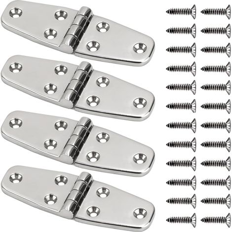 Charnières de cabine robustes en acier inoxydable 316 de qualité marine (102 mm x 38 mm) avec vis, lot de 4 (1/5)
