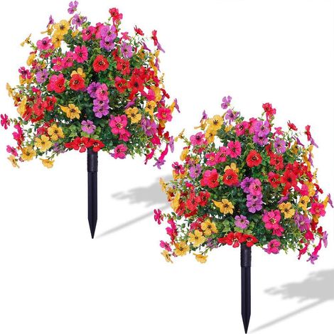 2er-Pack künstliche Blumen mit Erdspieß, 60 x 40 cm, wetterfeste künstliche Sträucher für die Außendekoration, UV-beständige Balkonpflanzen aus Kunststoff für Balkon, Haustür, Garten, Hof, farbenfroh (1/5)