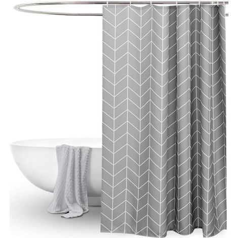 Rideau De Douche - 120 X 200 Cm - Traitement Anti-Moisissure - Déperlant - Avec Crochets - Pour Salle De Bains (1/5)