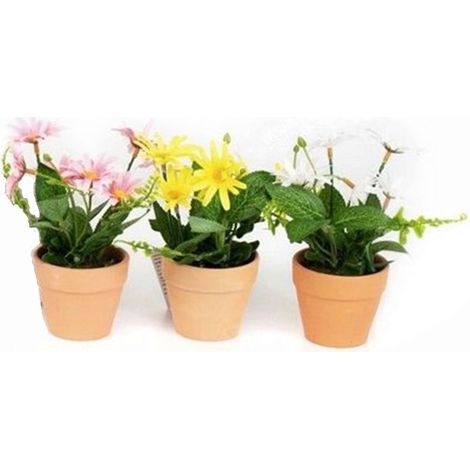 TRADE SHOP - Set 12pz Mini Pianta Fiori Artificiale Con Vaso In Terracotta ø6.5x15cm Decorazioni 231039 - (1/2)