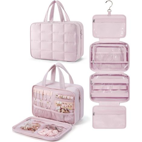 trousse voyage lette suspendue avec organiseur bijoux Pochette rangement cosmétique rembourrée pour (1/5)