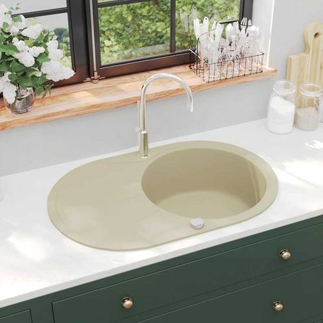 Vidaxl – Évier de cuisine en granit ovale beige – Lavabo profond réversible – Résistant à la chaleur et aux rayures – Facile à nettoyer
