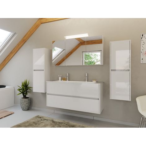 Doppel-Badmöbel Set Taifun 4tlg. 120 cm Spiegelschrank und 2x Seitenschrank weiß (1/5)