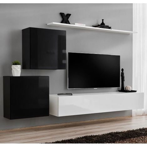 Meuble TV Mural Design "Switch V" 250cm Noir & Blanc (1/5)