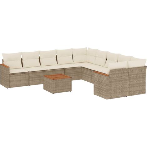 Set Divani da Giardino 11 pz con Cuscini Beige in Polyrattan vidaXL (1/3)